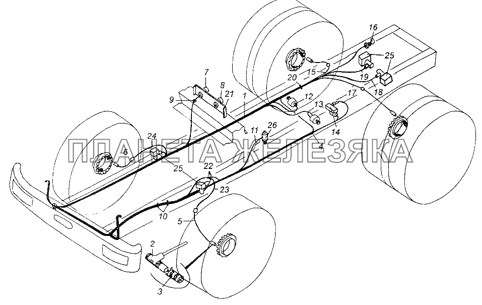 Электрооборудование АБС тормозов и пневмоподвески по шасси МАЗ-54326 МАЗ-64226